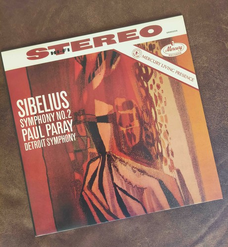 Jacket of the referenced record, with a mostly brown abstract image behind the text identifying the music, as played by the Detroit Symphony conducted by Paul Paray. A large banner across the top reads STEREO
