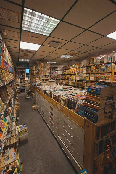 Shelves and shelves and shelves packed with comic books.