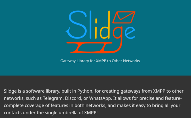 A screenshot of the Slidge website
